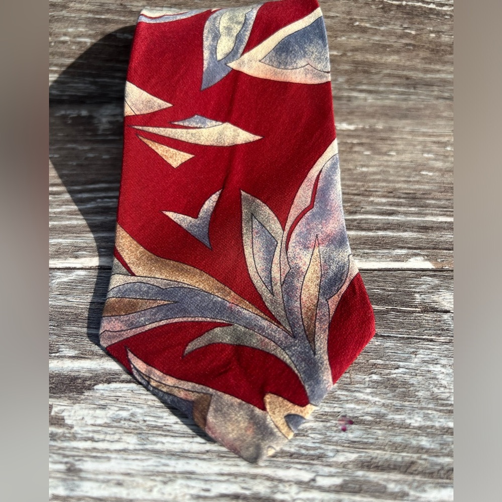 Woodward necktie vintage formal men’s tie red blue white leaf floral print silk